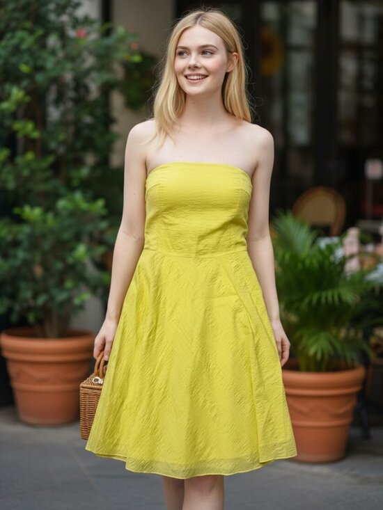 J. Crew Dresses & Skirts - J.Crew Yellow Seersucker Strapless Dress 12P Cotton Summer Sundress Excellent